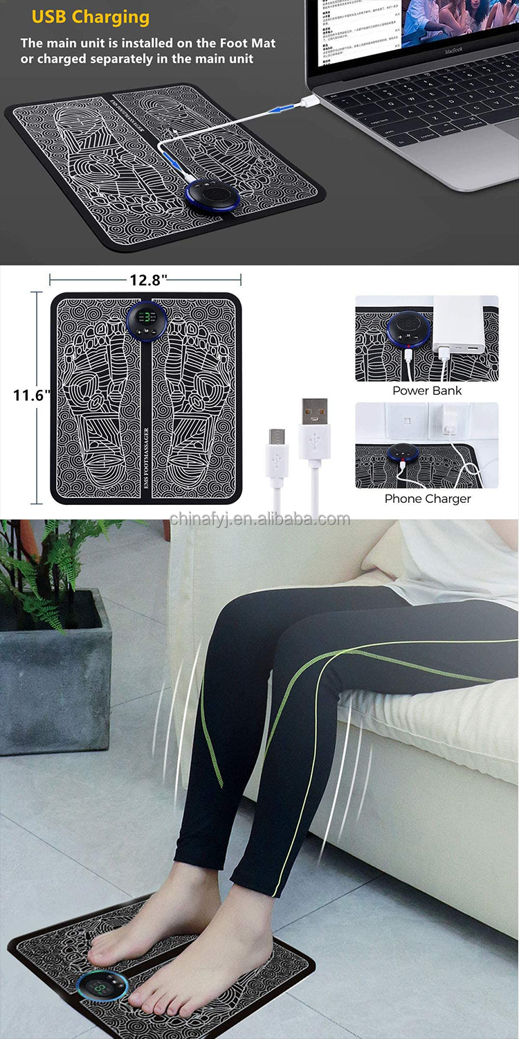 Aparat pentru masajul picioarelor EMS cu electrostimulare pentru imbunatatirea circulatiei, Portabil, USB, Negru - imagine 6