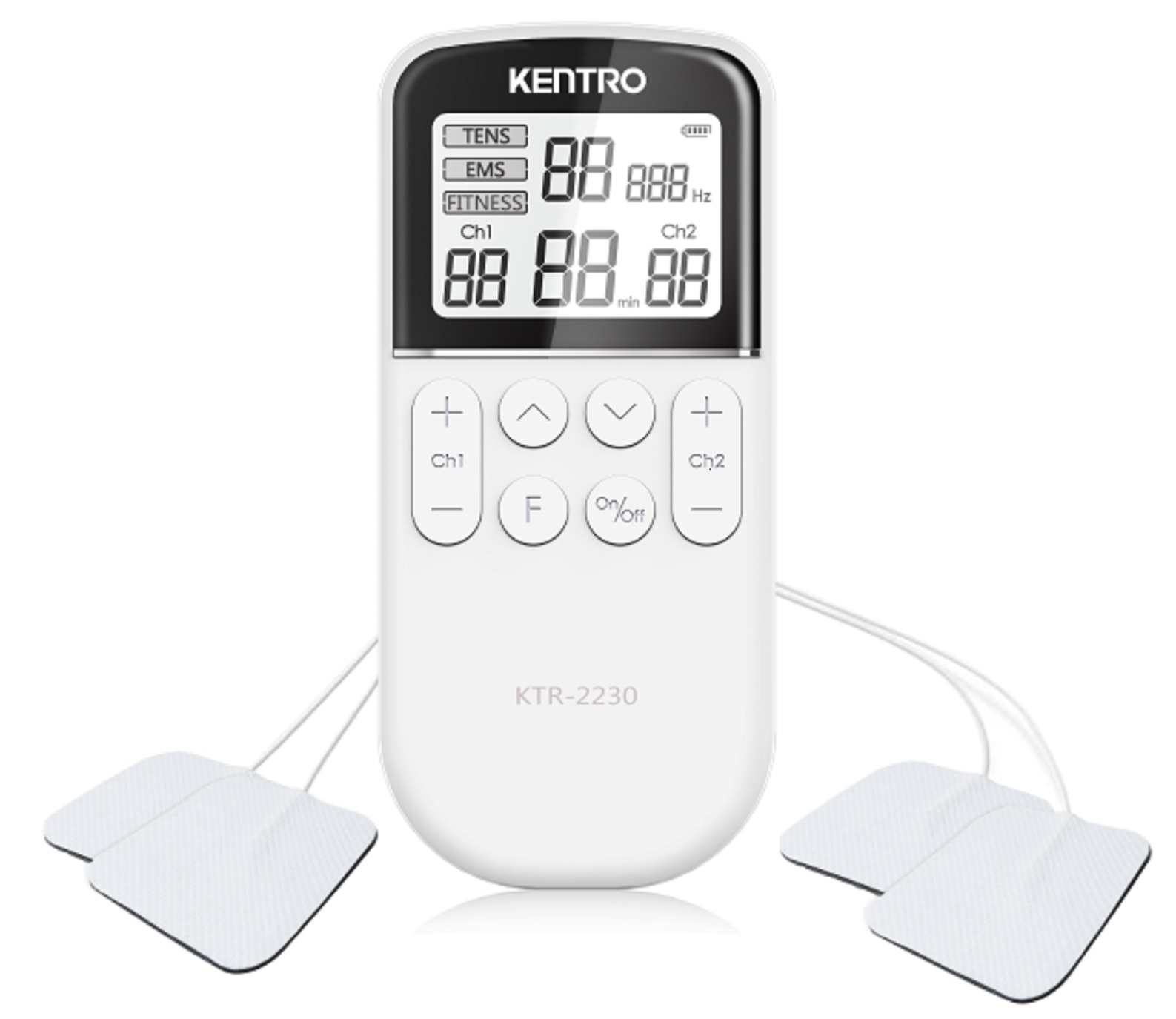 Aparat de electrostimulare musculara Kentro, 4 electrozi, 16 programe, display Led, Alb